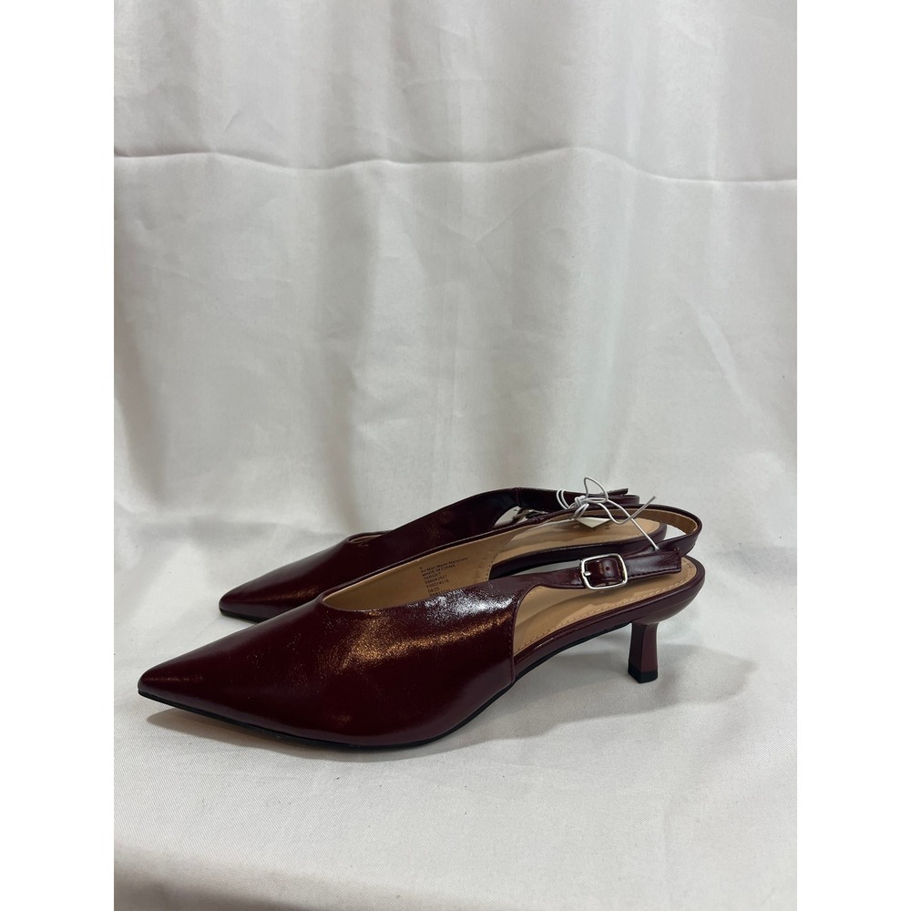 A New Day Burgundy Pointed Toe Slingback Kitten Heels Pumps Womens 8 NEW